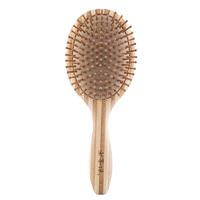 Natural Bamboo Pin Hairbrush Wood Round Large With Silicone Cushion